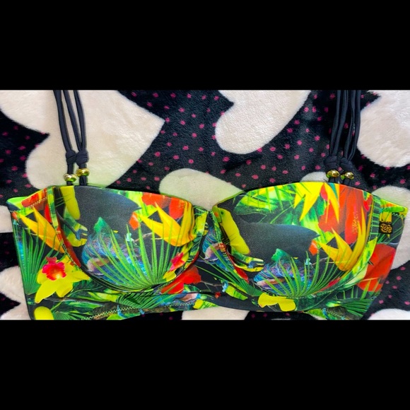 Tropical Toucan Print Bustier Bikini Top - Picture 2 of 3
